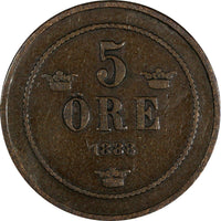 Sweden Oscar II Bronze 1888 5 Öre Small Letters KM# 736 (19 719)