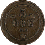 Sweden Oscar II Bronze 1888 5 Öre Small Letters KM# 736 (19 719)