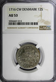 Denmark Frederik IV Silver 1716 CW 12 Skilling NGC AU53 TOP GRADED KM# 504 (013)