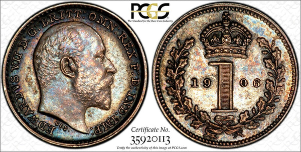 Great Britain Edward VII Silver 1906 1 Penny PCGS PL63 PROOFLIKE TONED KM#795(3)