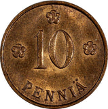 Finland Copper 1937 10 Penniä  UNC Condition KM# 24 (17 470)