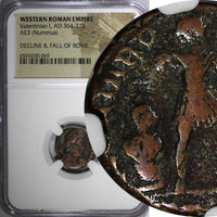 WESTERN ROMAN VALENTINIAN I AD 364-375 AE3 Nummus /Rev.Christian Chi-Rho NGC (9)