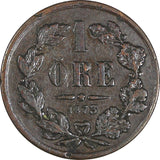 SWEDEN Oscar II Bronze 1873 L A. 1 Ore 19.8 mm KM# 728 (20 490)