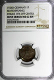 Germany - Weimar 1924 D 1 Reichspfennig NGC MINT ERROR MS62 BN KM# 37 (036)