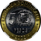 Dominican Republic Sánchez 2002 5 Pesos Magnetic NGC MS65 GEM BU KM# 89 (039)