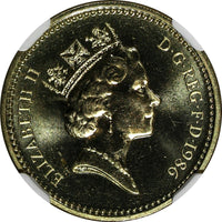 Great Britain Elizabeth II 1986 1 Pound NGC MS65 Northern Ireland KM# 946 (025)