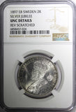 SWEDEN Silver Jubilee Oscar II 1897 EB 2 Kronor NGC UNC DETAILS KM# 762 (24)