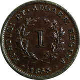 Mozambique Maria II  Copper 1853 1 Real Mintage-100,000 SCARCE KM# 24 (18 839)