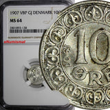 Denmark Frederik VIII Silver 1907 VBP GJ 10 Ore NGC MS64 BETTER DATE KM# 807 (8)