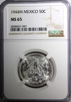 Mexico ESTADOS UNIDOS Silver 1944 M 50 Centavos NGC MS65 GEM BU KM# 447 (047)