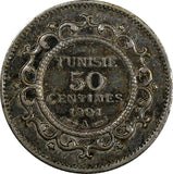 Tunisia Ali III Silver 1309 (1891) A 50 Centimes 1st Year Type XF  KM# 223 (945)