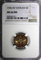 Vatican City Pius XI Bronze 1936 5 Centesimi NGC MS66 BN TOP GRADED KM# 1 (011)