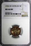 Vatican City Pius XI Bronze 1936 5 Centesimi NGC MS66 BN TOP GRADED KM# 1 (011)