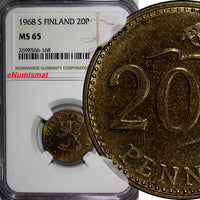 Finland Aluminum-Bronze 1968-S 20 Pennia NGC MS65 TOP GRADED BY NGC KM# 47 (168)