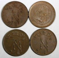 FINLAND Nicholas II Copper LOT OF 4 COINS 1917 5 Penniä KM# 15 KM# 17 (17 351)