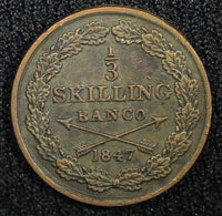 Sweden Oscar I Copper 1847 1/3 Skilling Mintage-783,000 XF Toned KM# 657 (517)