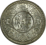 India-British George V Silver 1916 (C) Rupee Light Toned XF-AU KM# 524 (19 327)