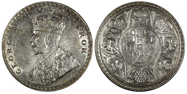 India-British George V Silver 1917 (C) 1 Rupee Calcutta  aUNC KM# 524 (21 696)