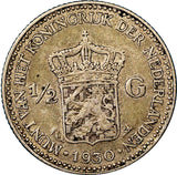 Netherlands Wilhelmina I 1930 1/2 Gulden  KM# 160 Silver