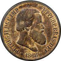 BRAZIL Bronze Pedro II 1868 20 Reis RED/BROWN HIGH GRADE KM# 474 (3686)