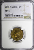 Great Britain George VI PROOF Nickel-Brass 1950 3 Pence NGC PF65 KM# 873 (43)