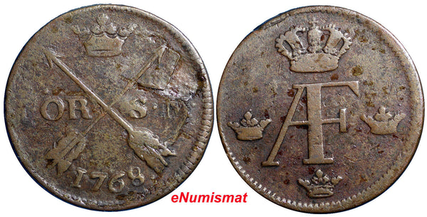 SWEDEN COPPER Adolf Frederick 1768 1 ORE S.M. Mintage:317,000 KM# 460 SCARCE (9)