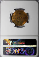 Guernsey 1929-H 2 Doubles NGC MS64 RB Last Date Type Mintage-79,000 KM# 12
