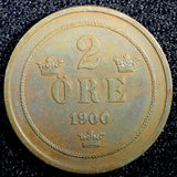 SWEDEN Oscar II Bronze 1900  2 Ore Large Letters SCARCE DATE KM# 746  (23 113)