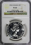 Canada Elizabeth II Silver 1963 $ Dollar NGC PL65 PROOF LIKE KM# 54