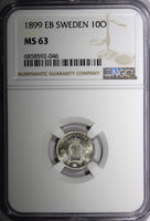 SWEDEN Oscar II Silver 1899 EB 10 Ore NGC MS63 GEM BU  KM# 755 (046)