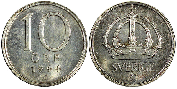 Sweden Gustaf V (1907-1950) Silver 1944 G 10 Öre BU KM# 813 (22 068)