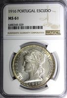 PORTUGAL Silver 1916 1 Escudo 37mm NGC MS61 Lisbon Mint KM# 564 (029)