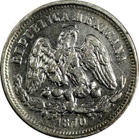 MEXICO Silver 1870 Mo C 25 Centavos Mexico Mint -136,000 KM#406.7 (19 180)