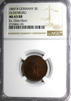 Germany OLDENBURG 1869-B 3 Schwaren NGC MS65 RB TOP GRADED Ex.HORN KM# 191 (125)