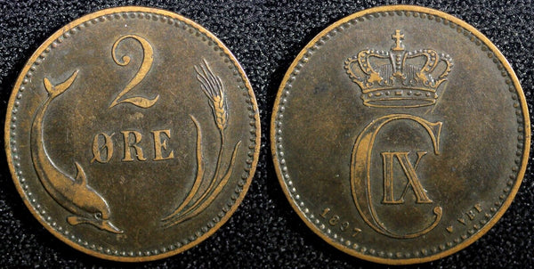 Denmark Christian IX Bronze 1897 VBP 2 Ore  KM# 793.2 (23 776)