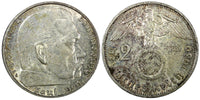 Germany - Third Reich Silver 1939 G 2 Reichs Mark Hindenburg KM# 93 (22 297)