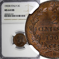 Italy Vittorio Emanuele III 1903 R 2 Centesimi NGC MS64 RB NICE RED  KM# 38 (7)