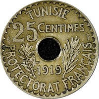 Tunisia Muhammad V  AH1337 1919 25 Centimes  KM# 244 (21 747)