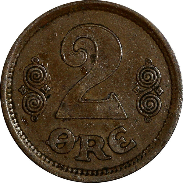 Denmark Christian X Bronze 1917 VBP GJ 2 Ore  SCARCE DATE KM# 813.1