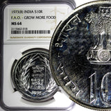 India-Republic Silver 1973 (B) 10 Rupees F.A.O. NGC MS64 Mint-64,000 KM# 188 (8)