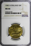 Finland Aluminium-Bronze 1983 N 5 Markkaa NGC MS66 TOP GRADED KM# 57 (050)