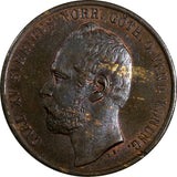 Sweden Carl XV Adolf Bronze 1865 L.A.5 Öre Mintage-114,000 SCARCE UNC KM# 707(8)