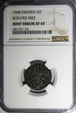 SWEDEN IRON 1948 2 Ore NGC MINT ERROR XF45 ROTATED DIES SCARCE KM# 811 (102)