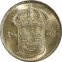 SWEDEN Gustaf V Silver 1934 G 10 Öre UNC TONED KM# 780 (21 903)