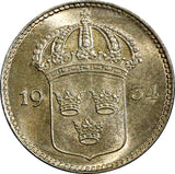 SWEDEN Gustaf V Silver 1934 G 10 Öre UNC TONED KM# 780 (21 903)