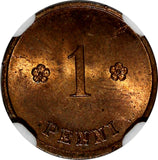 Finland Copper 1919 1 Penni NGC MS65 RB 1st Year Type TOP GRADED KM# 23 (043)