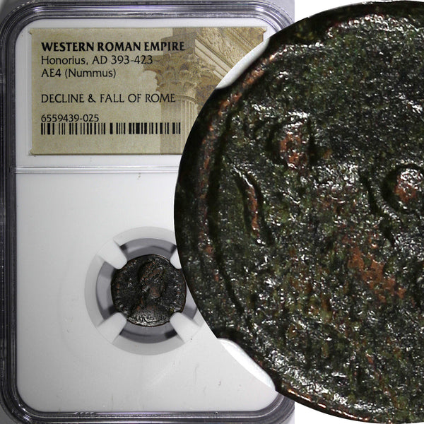 WESTERN ROMAN Honorius AD 393-423 AE4 Nummus /Rev. two emperors  NGC (025)