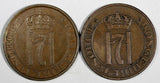 Norway Haakon VII Bronze LOT OF 2 COINS 1915,1932 5 Ore RARE DATE KM# 368 (748)