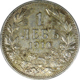 Bulgaria Ferdinand I Silver 1910 1 Lev Toned KM# 28 (22 288)