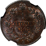 Italy  Vittorio Emanuele II 1862 N 1 Centesimo NGC MS64 BN TOP GRADED KM# 1.2(5)
